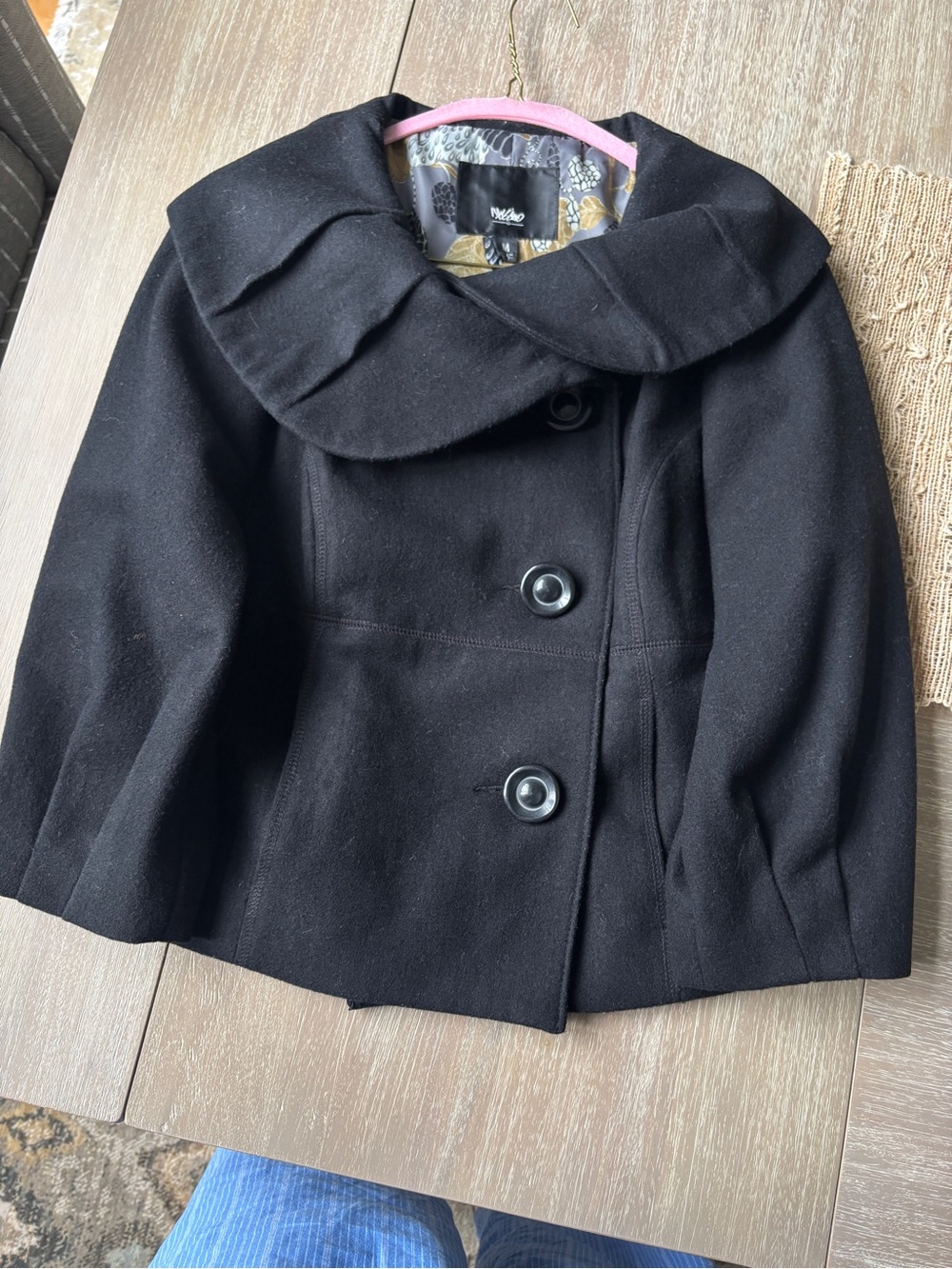 Mossimo Supply Co. Black Wool Blend Cropped Peacoat with Large Rounded Collar
